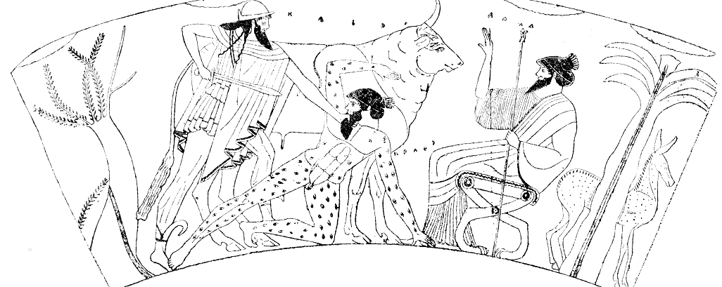 Hermes tötet den Argos in Gegenwart des Zeus – Stich nach einer griechischen Vasenmalerei